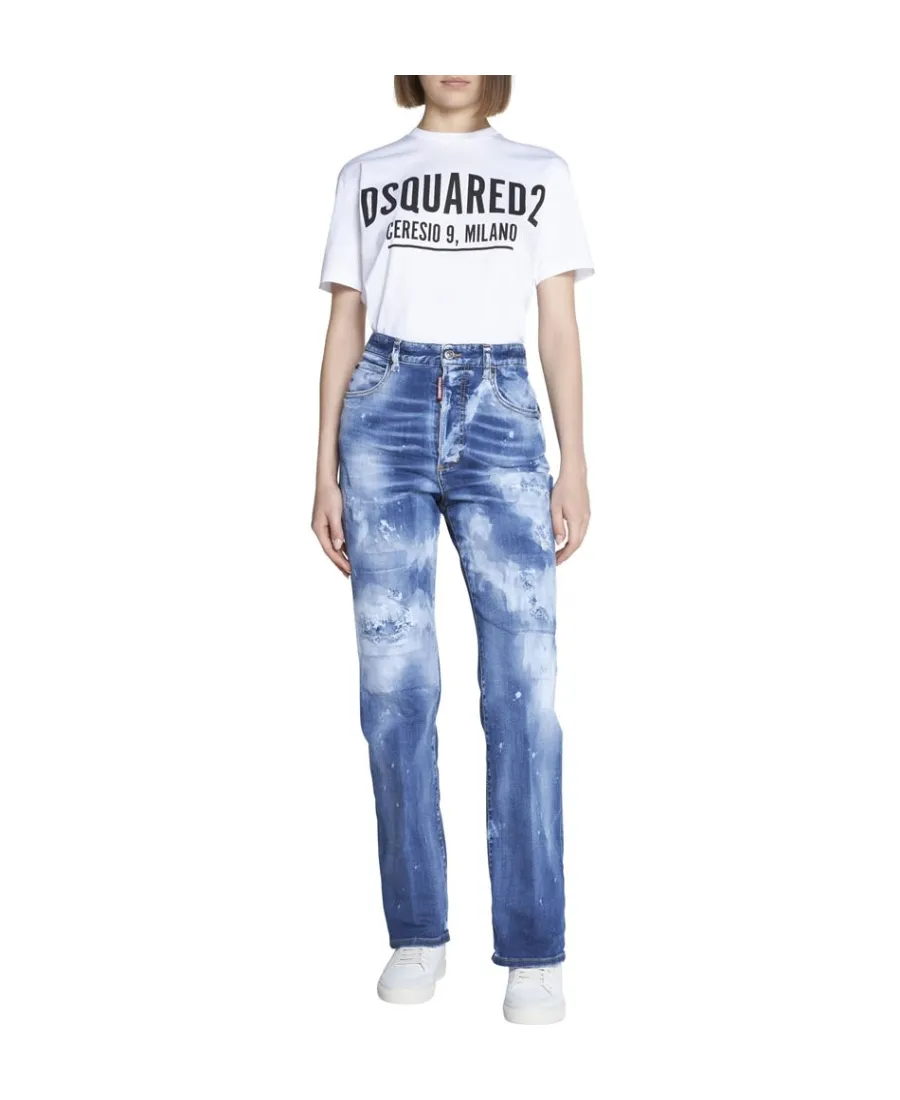 High-Waisted Distressed Jeans