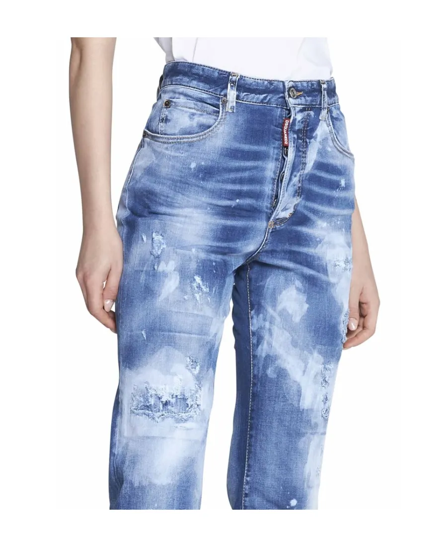 High-Waisted Distressed Jeans