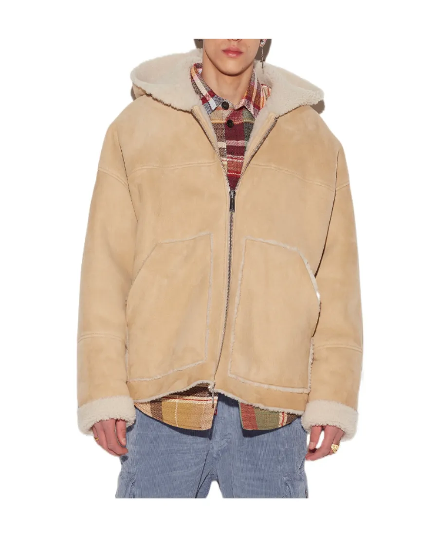 Shearling Long-Sleeved Hooded Jacket
