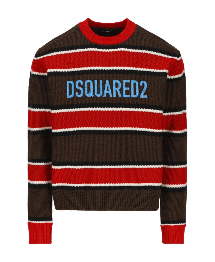 Logo Print Crewneck Striped Jumper
