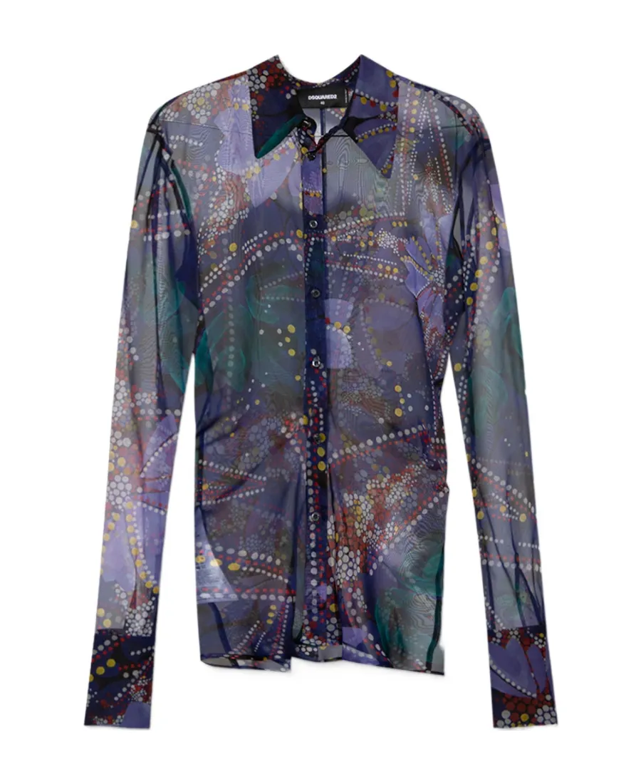 Floral Printed Semi-Sheer Buttoned Shirt
