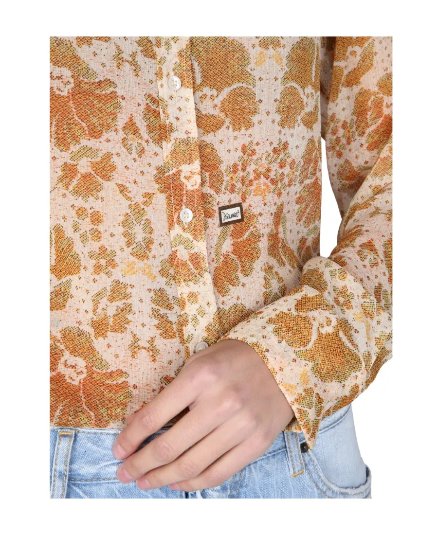 Woven Floral Print Long-Sleeved Shirt