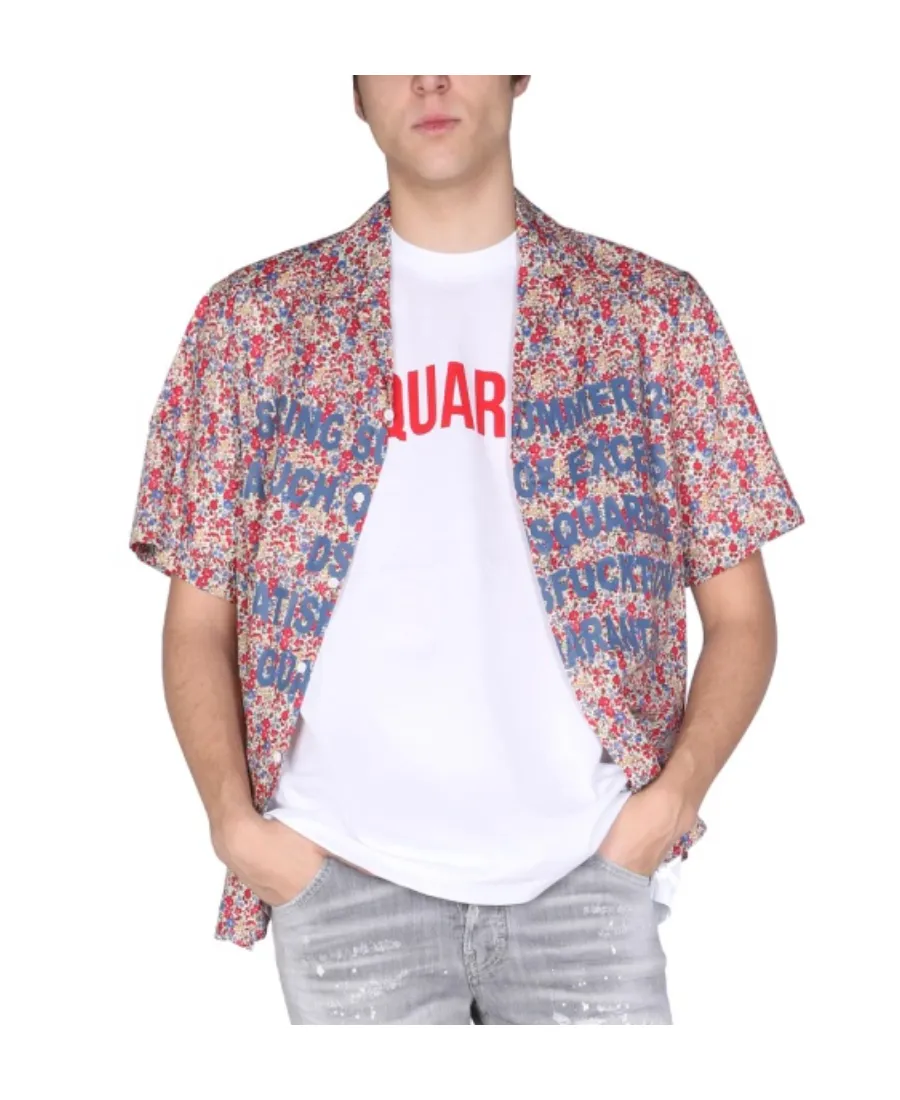 Logo Floral Printed Bowling Shirt