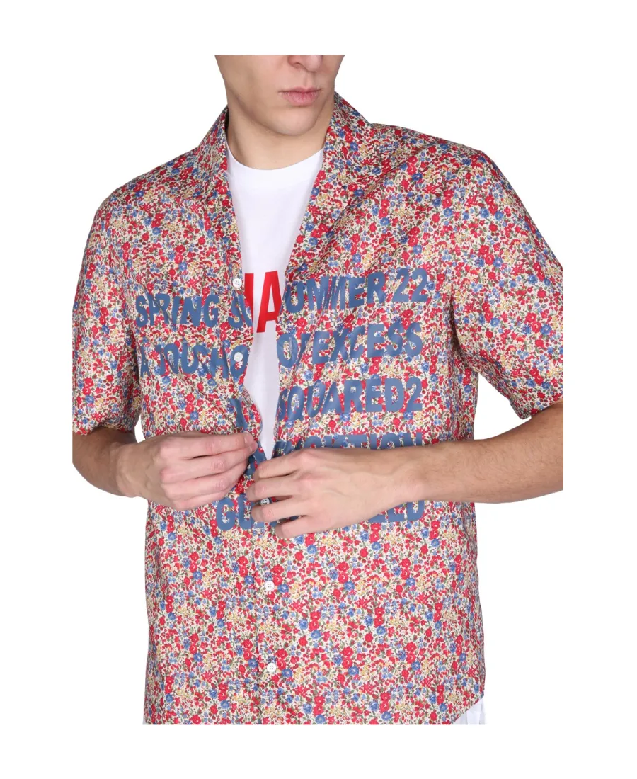 Logo Floral Printed Bowling Shirt