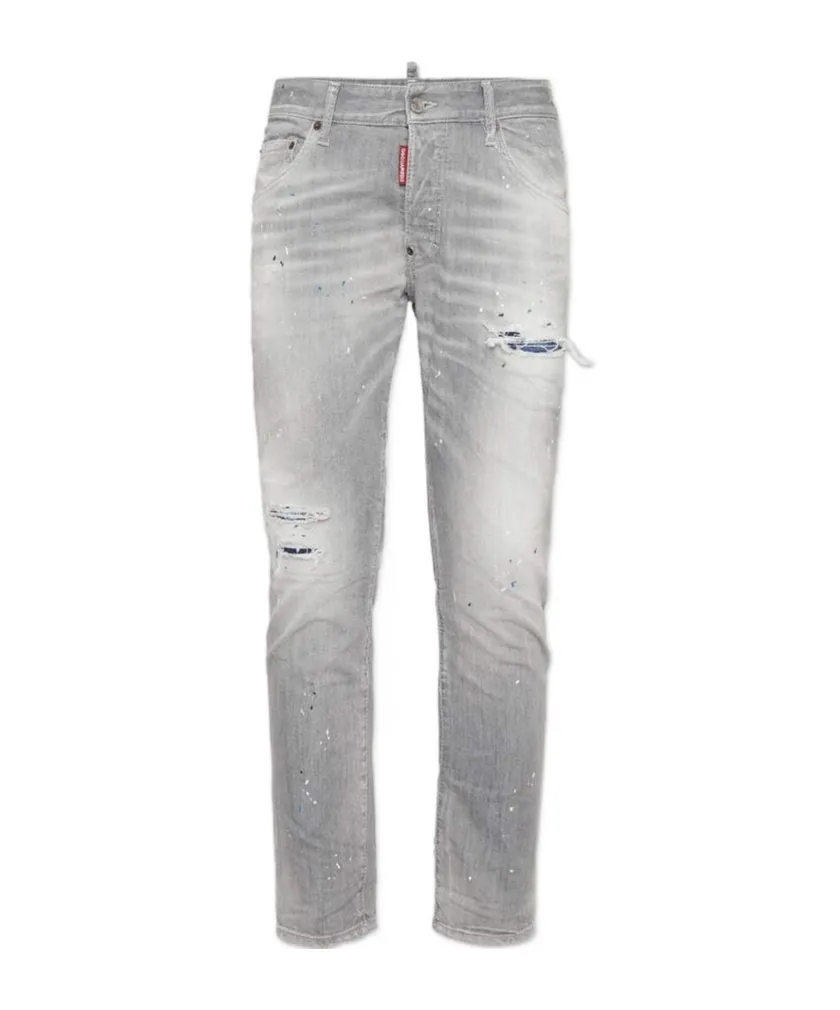Distressed Straight-Leg Jeans