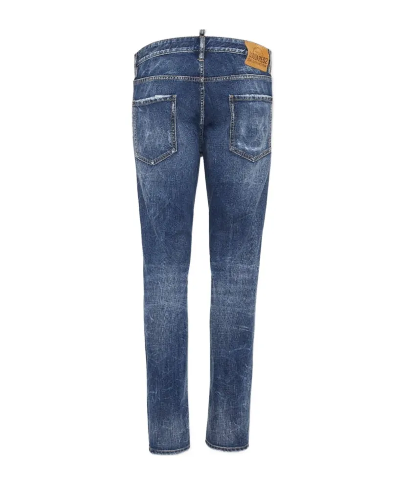 Straight-Leg Distressed Skinny Jeans