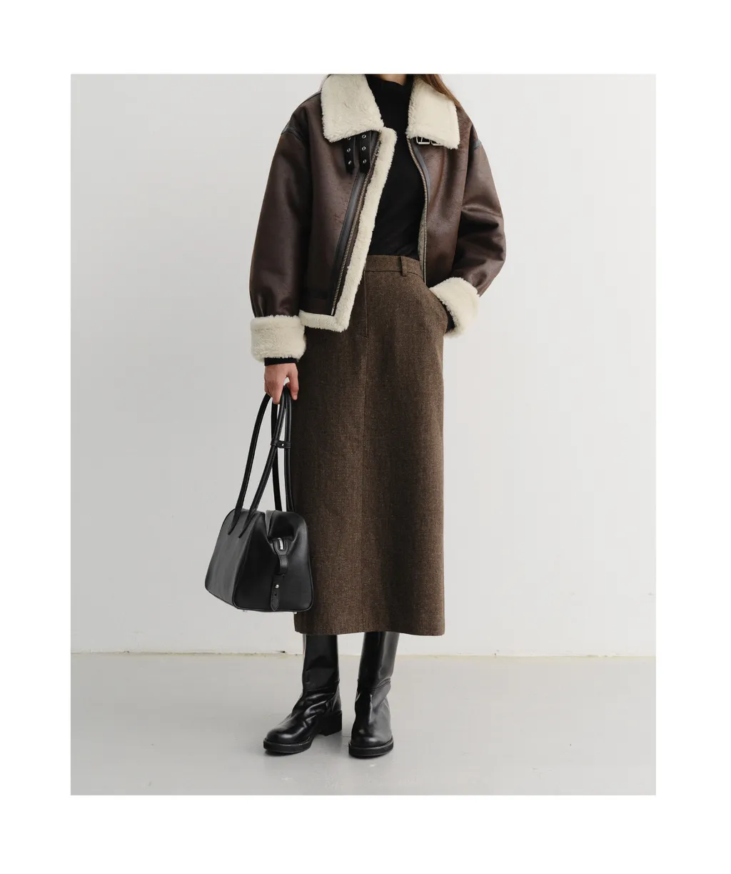 Check Motif Wool-Blend Skirt