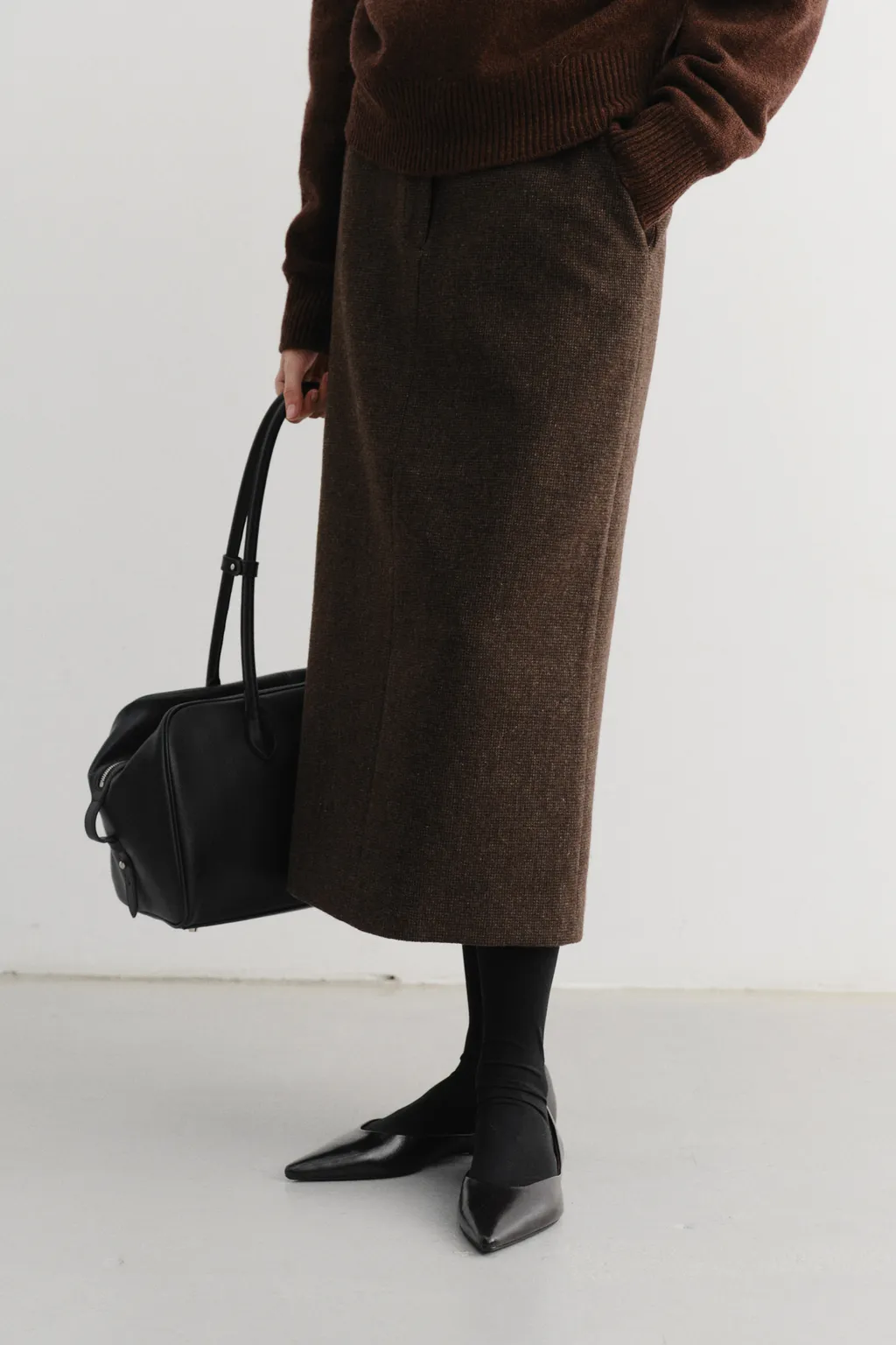 Check Motif Wool-Blend Skirt