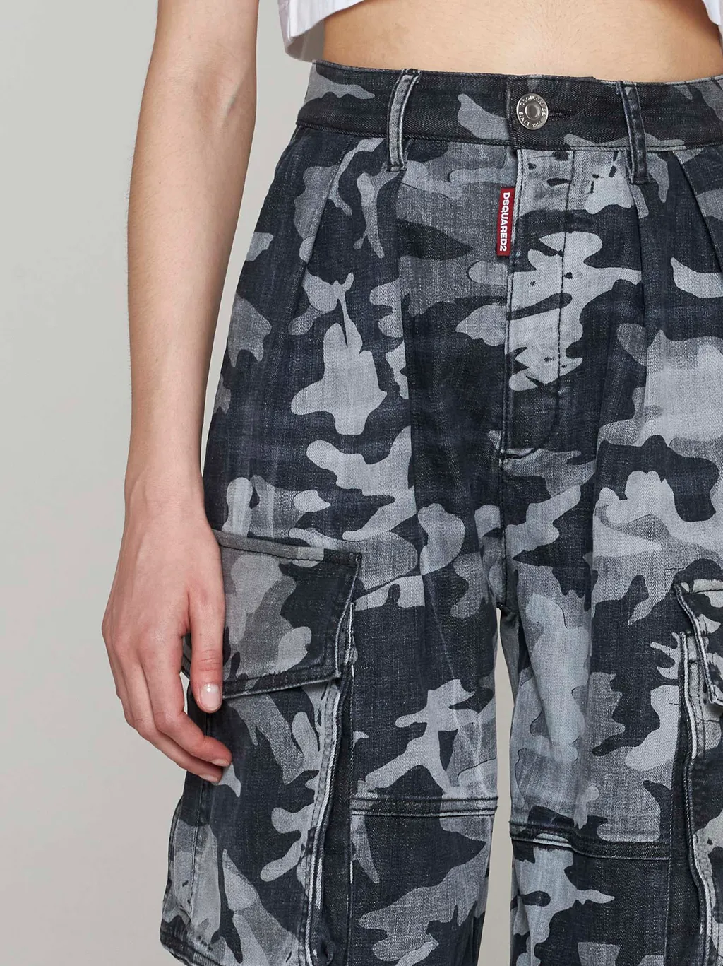 Camouflage-Print High Waist Tousers