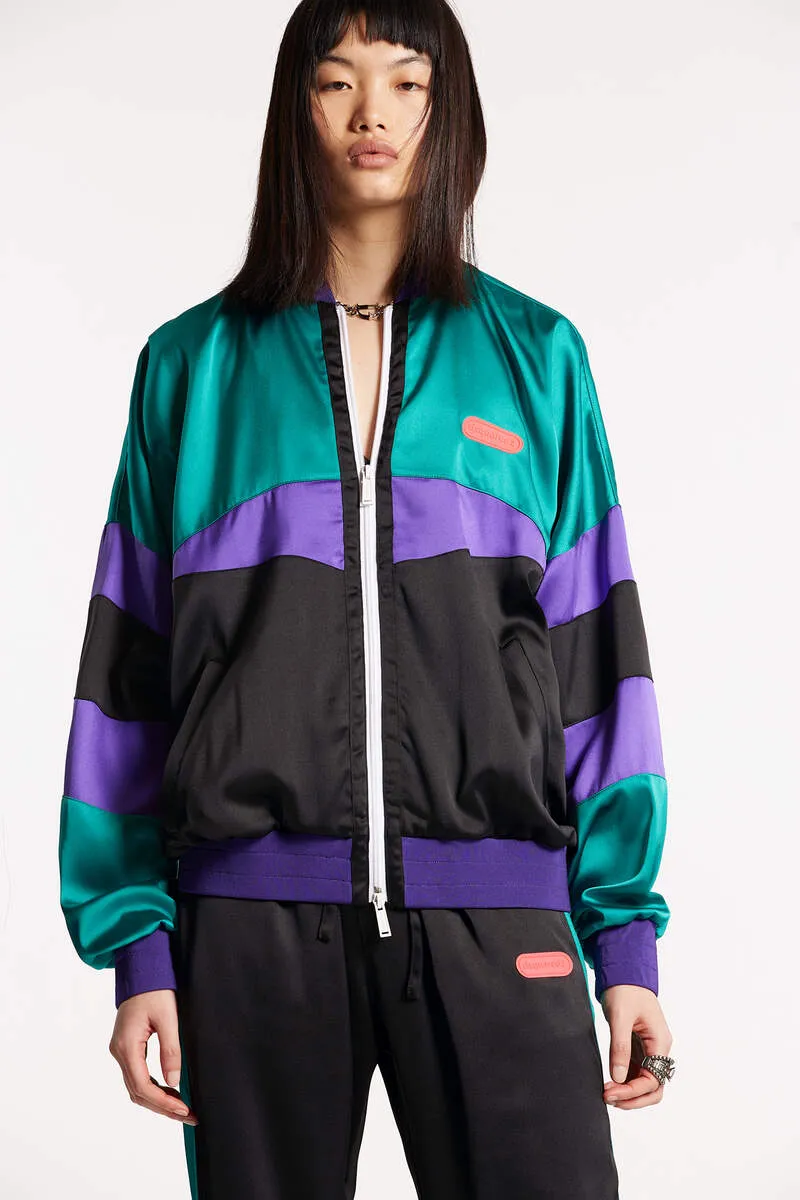 Colour-Block Zipped Bomber Jacket