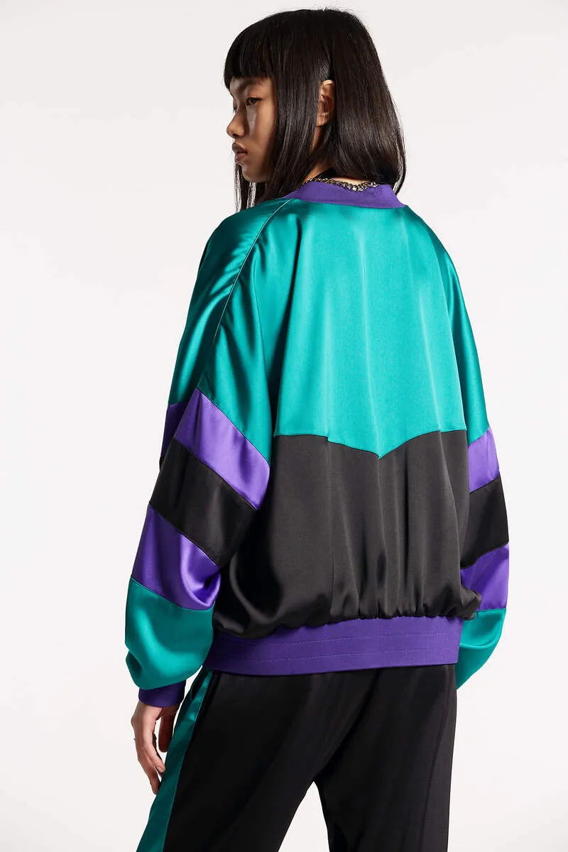 Colour-Block Zipped Bomber Jacket