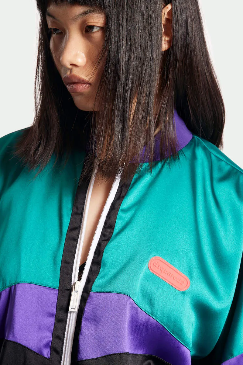 Colour-Block Zipped Bomber Jacket