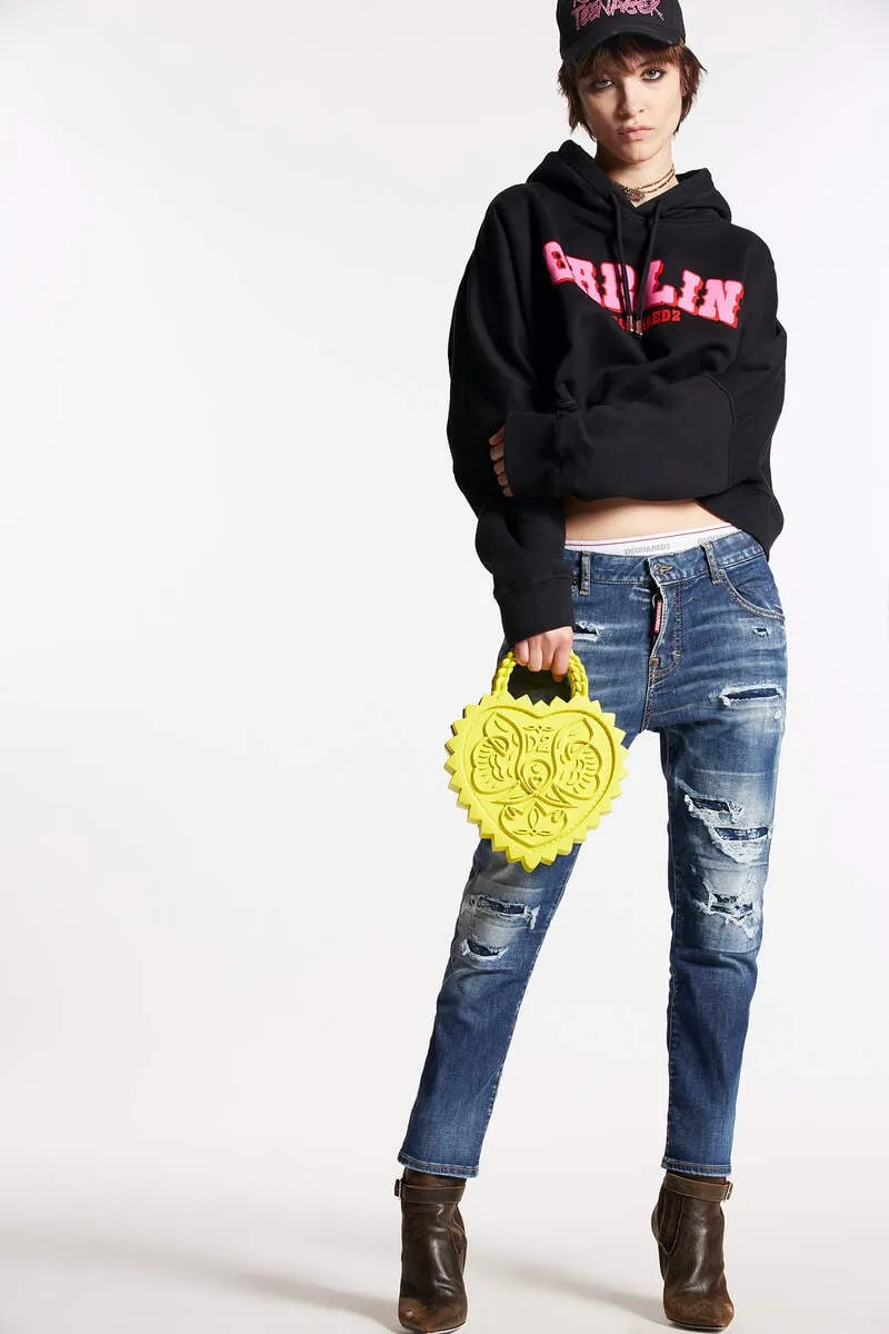 Logo Patch Distressed Cropped Jeans