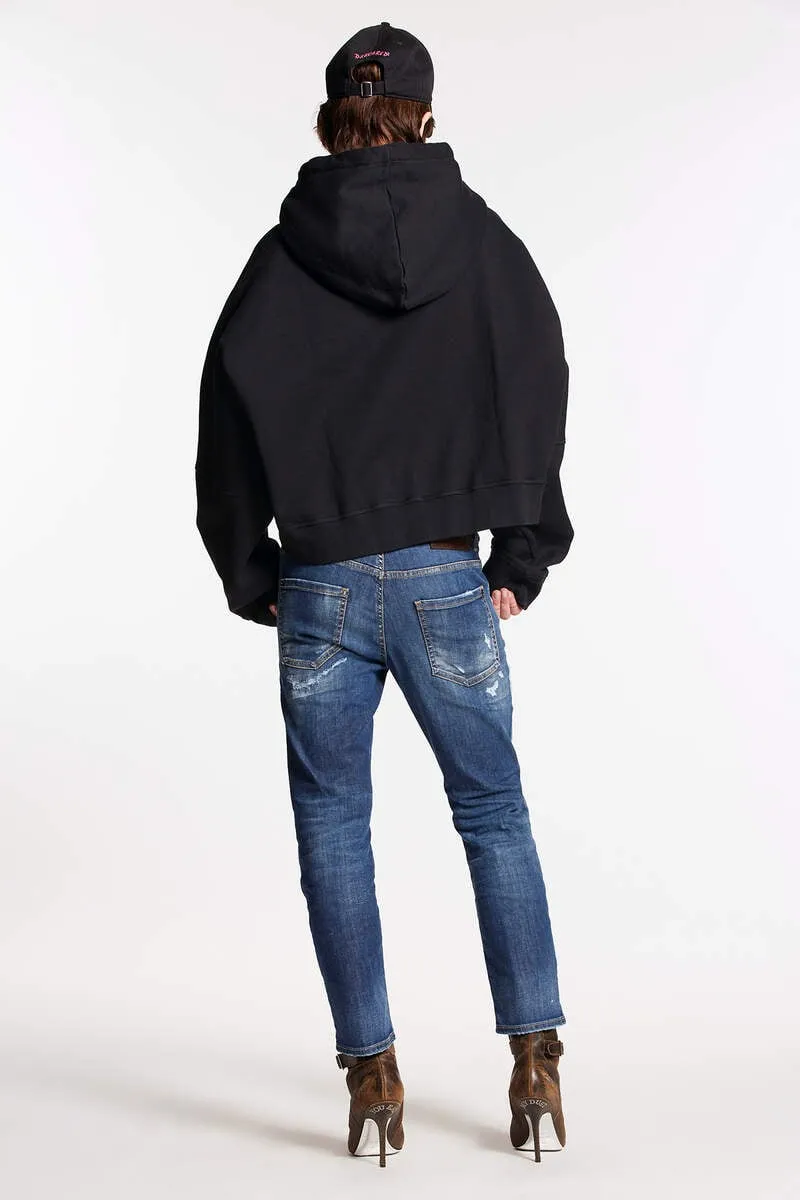 Logo Patch Distressed Cropped Jeans