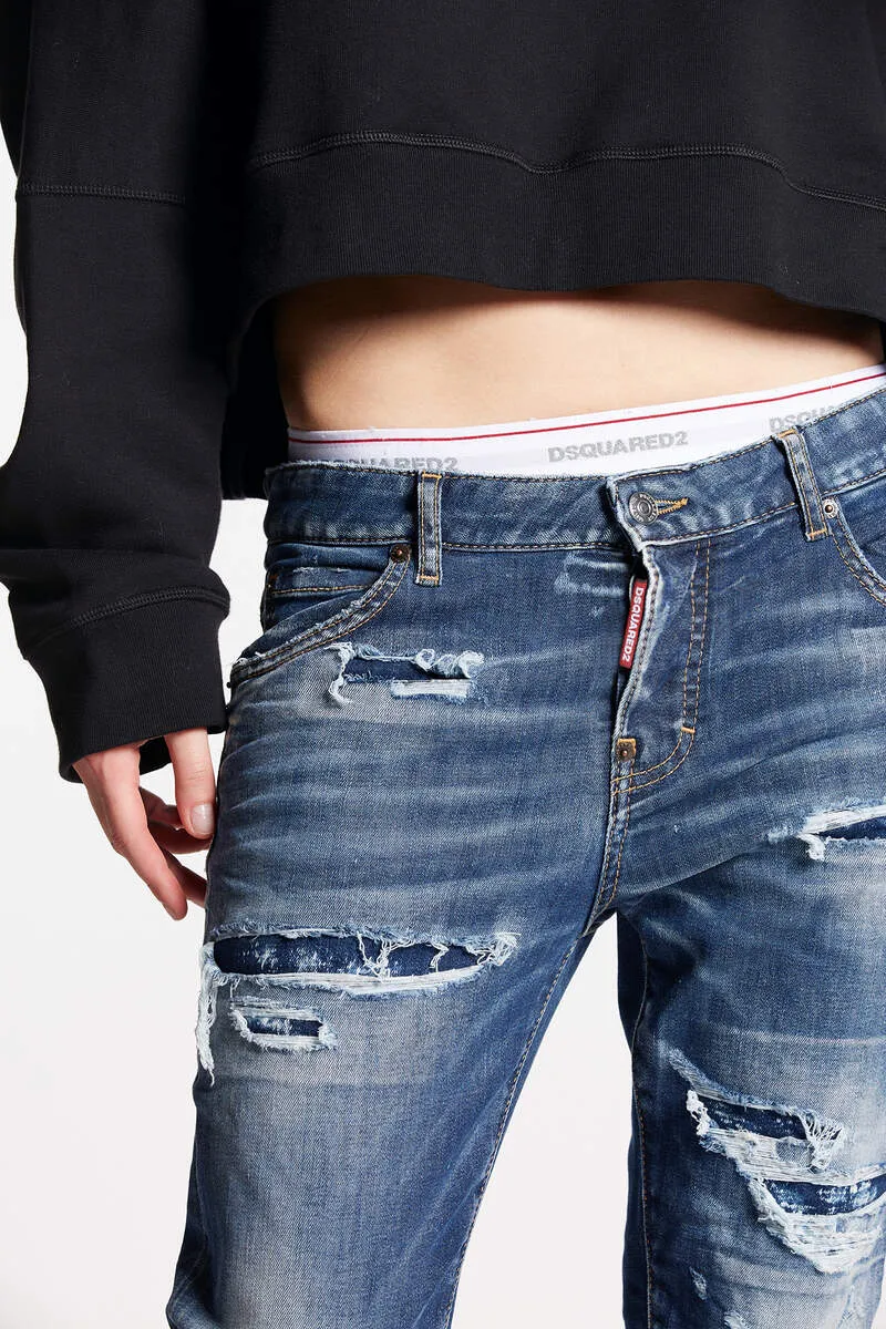 Logo Patch Distressed Cropped Jeans