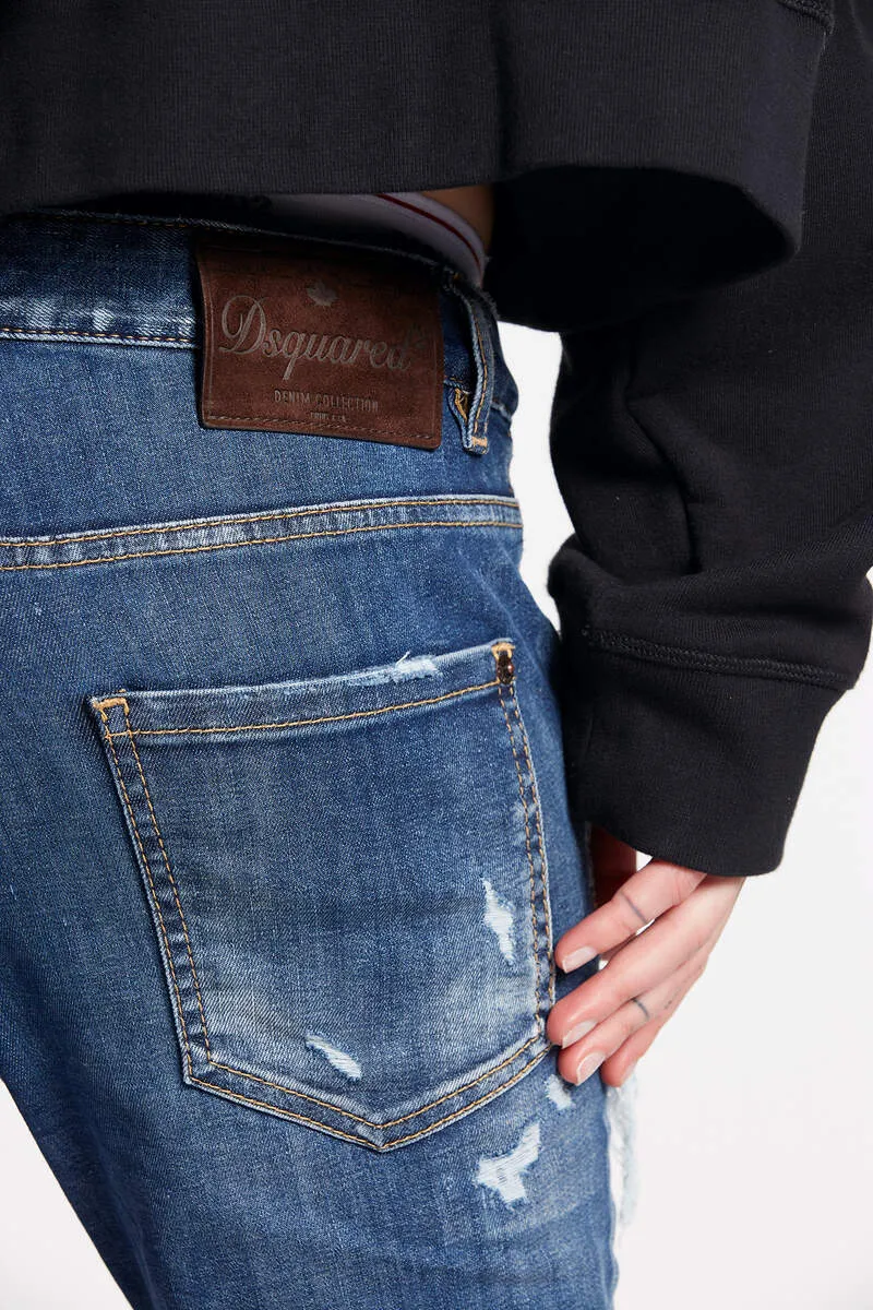 Logo Patch Distressed Cropped Jeans