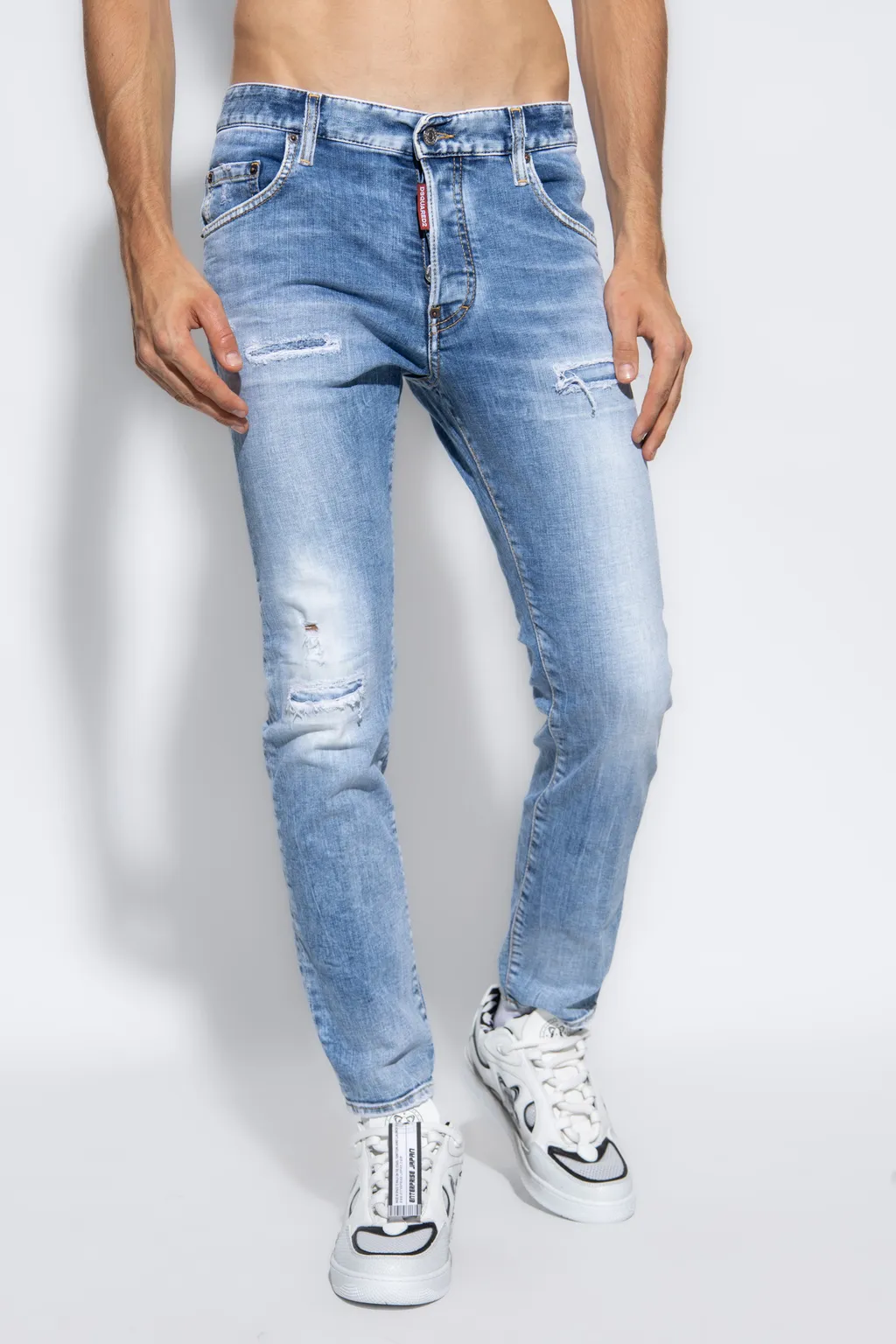 Mid-Rise Distressed Skinny Jeans