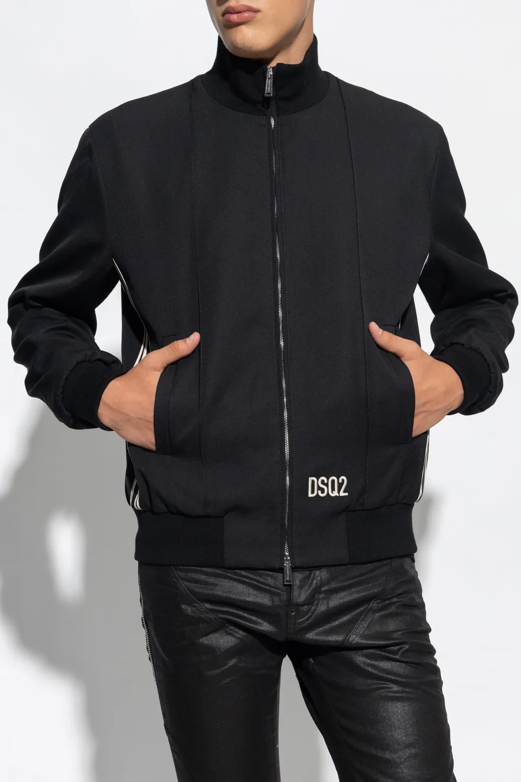 Logo Embroidered Zip-Up Bomber Jacket