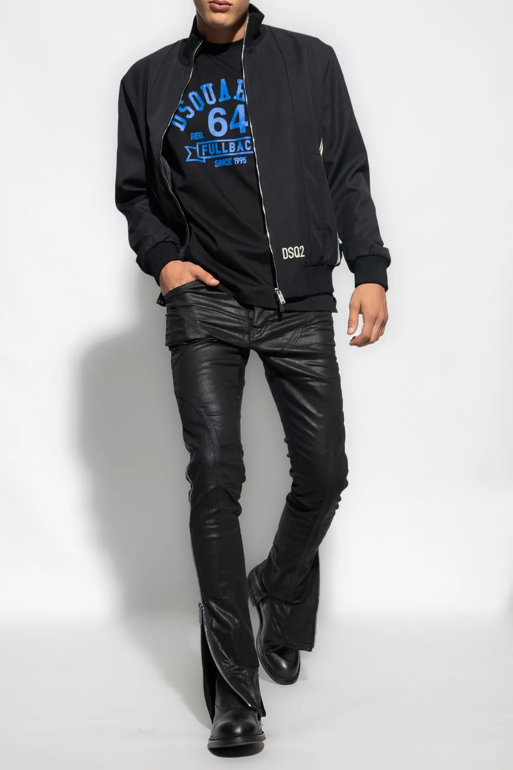 Logo Embroidered Zip-Up Bomber Jacket