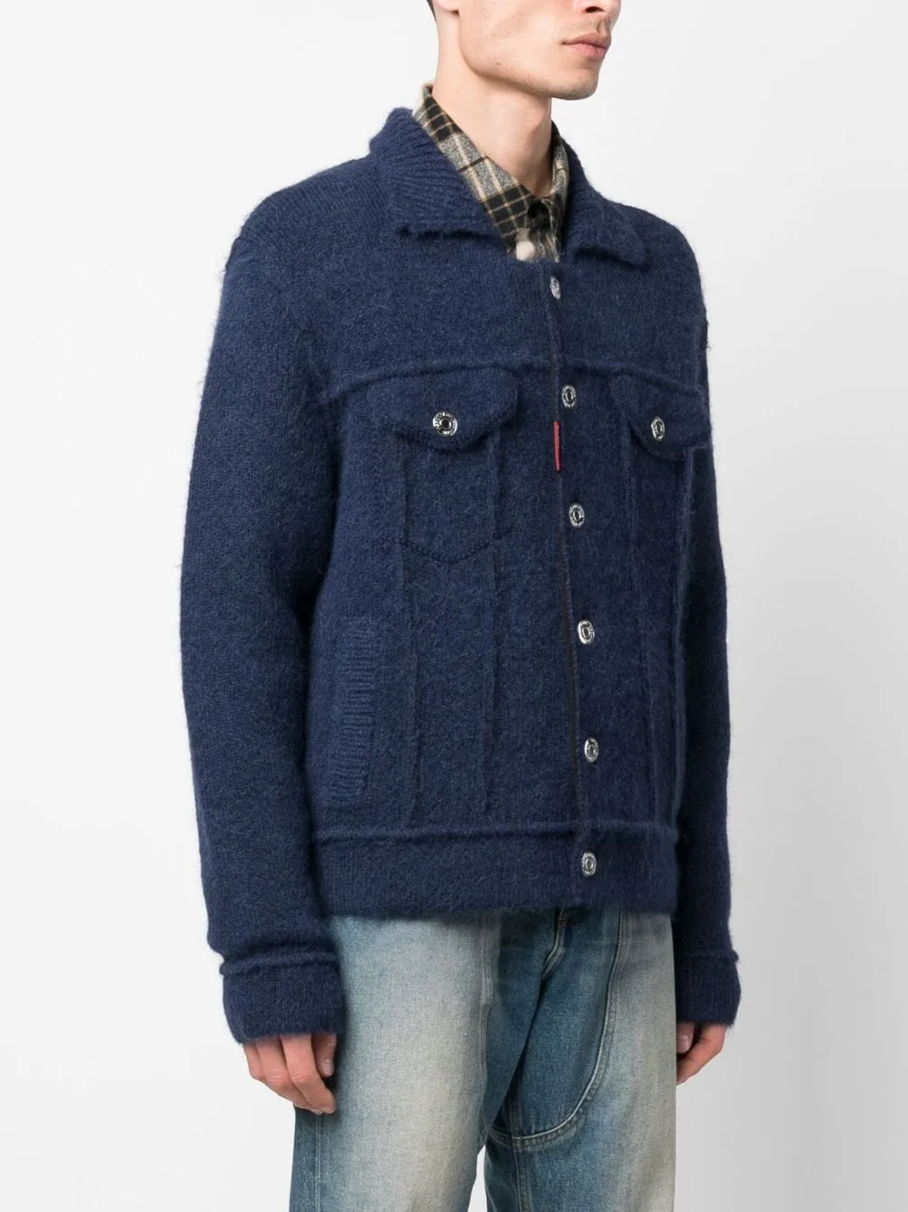 Ribbed Knit Buttoned Jacket