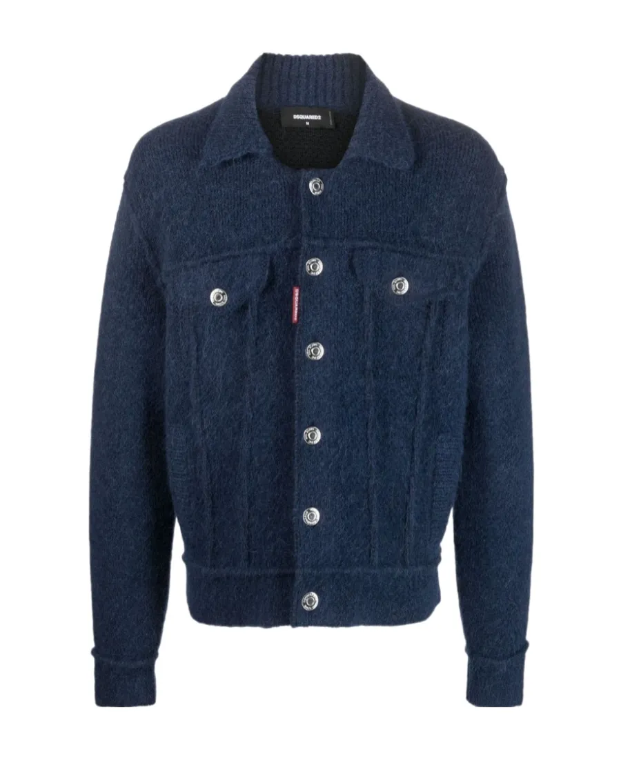 Ribbed Knit Buttoned Jacket