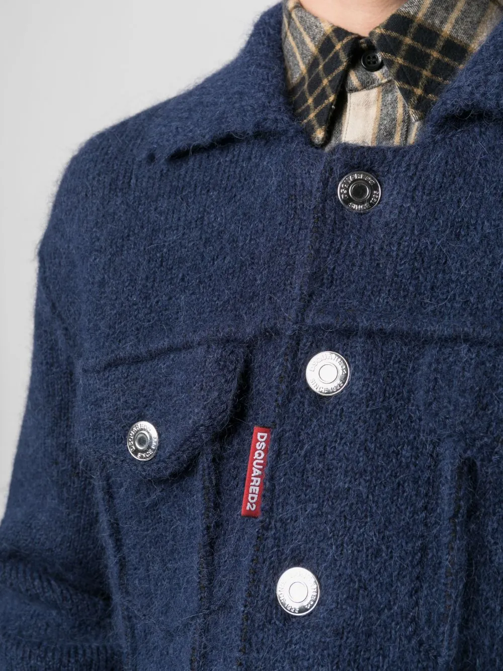 Ribbed Knit Buttoned Jacket