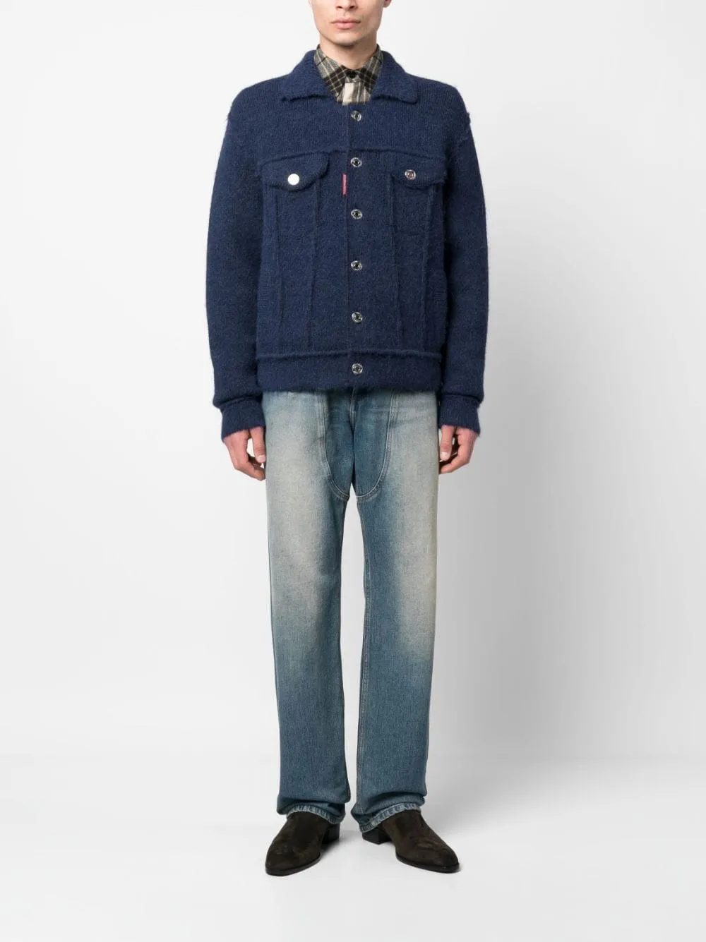 Ribbed Knit Buttoned Jacket