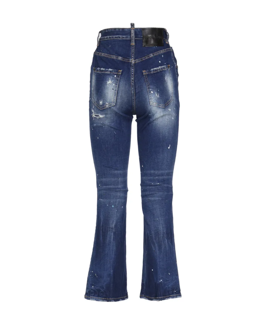 High-Waisted Distressed Flared Jeans