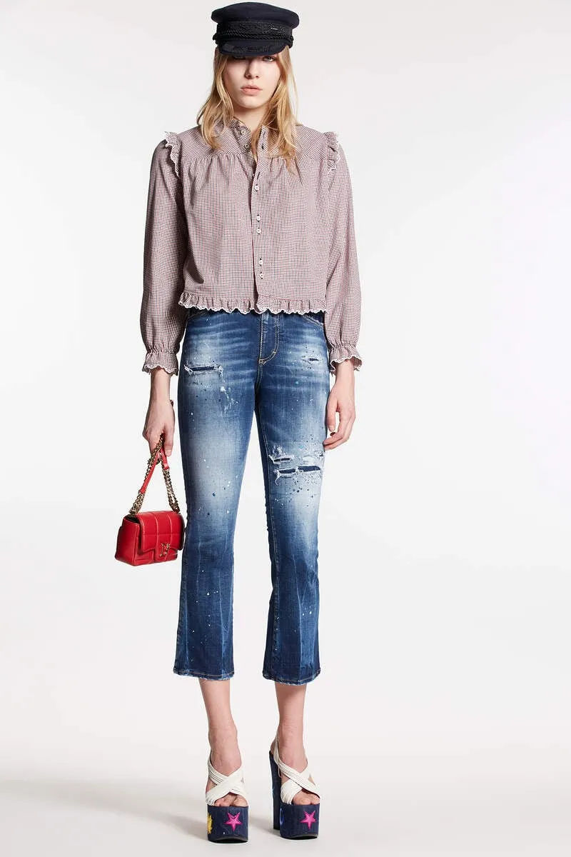 High-Waisted Distressed Flared Jeans