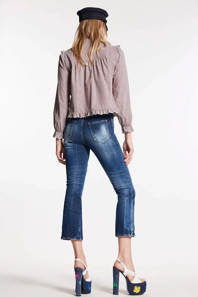 High-Waisted Distressed Flared Jeans