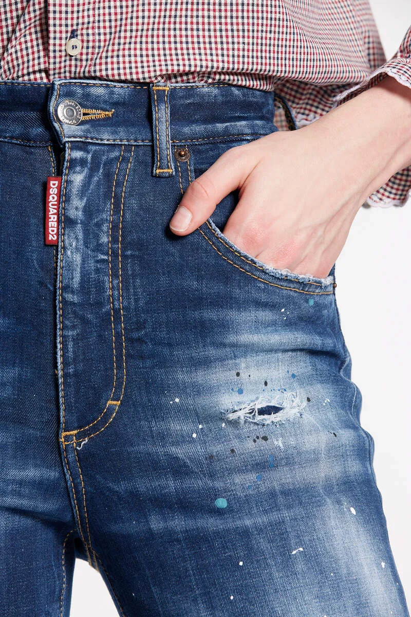 High-Waisted Distressed Flared Jeans