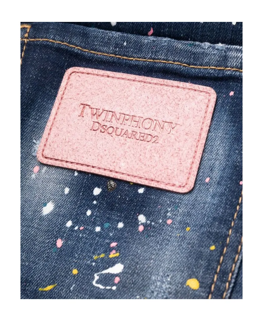 Paint-Splatter Distressed Slim-Fit Jeans