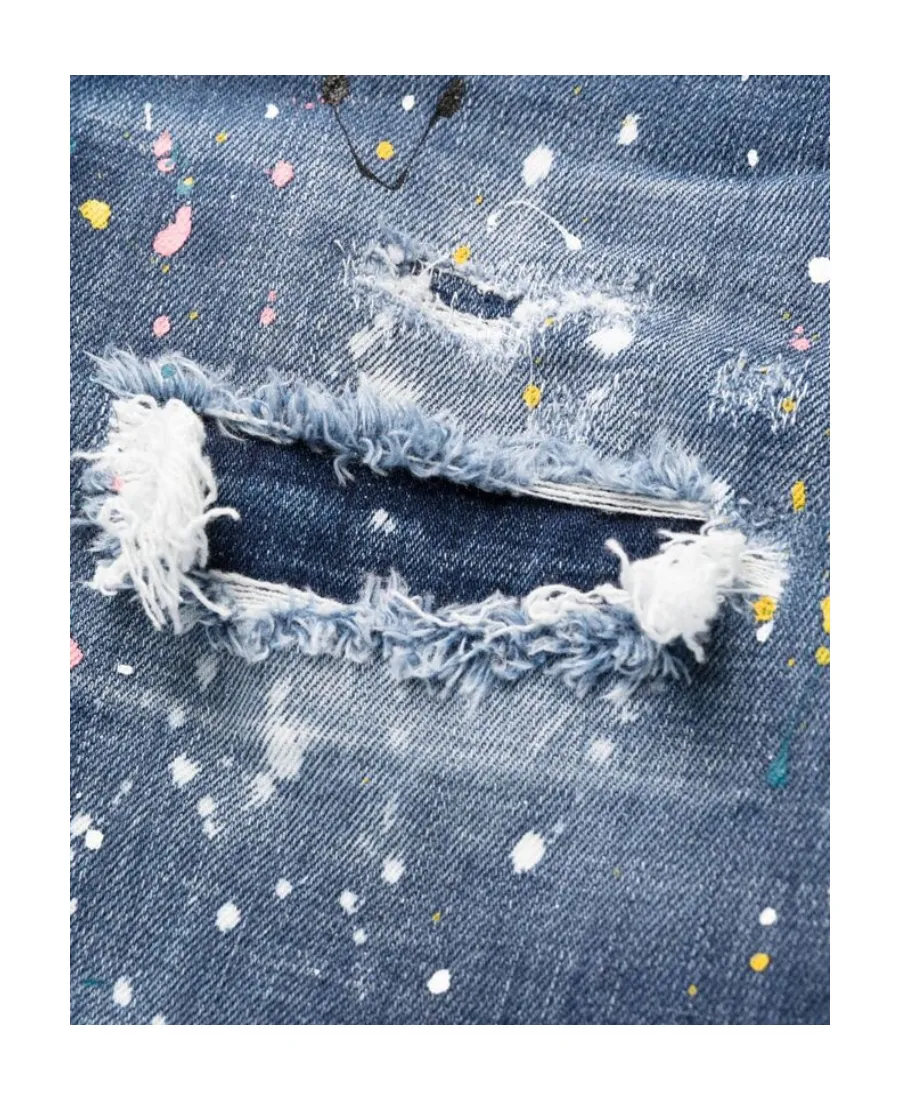 Paint-Splatter Distressed Slim-Fit Jeans