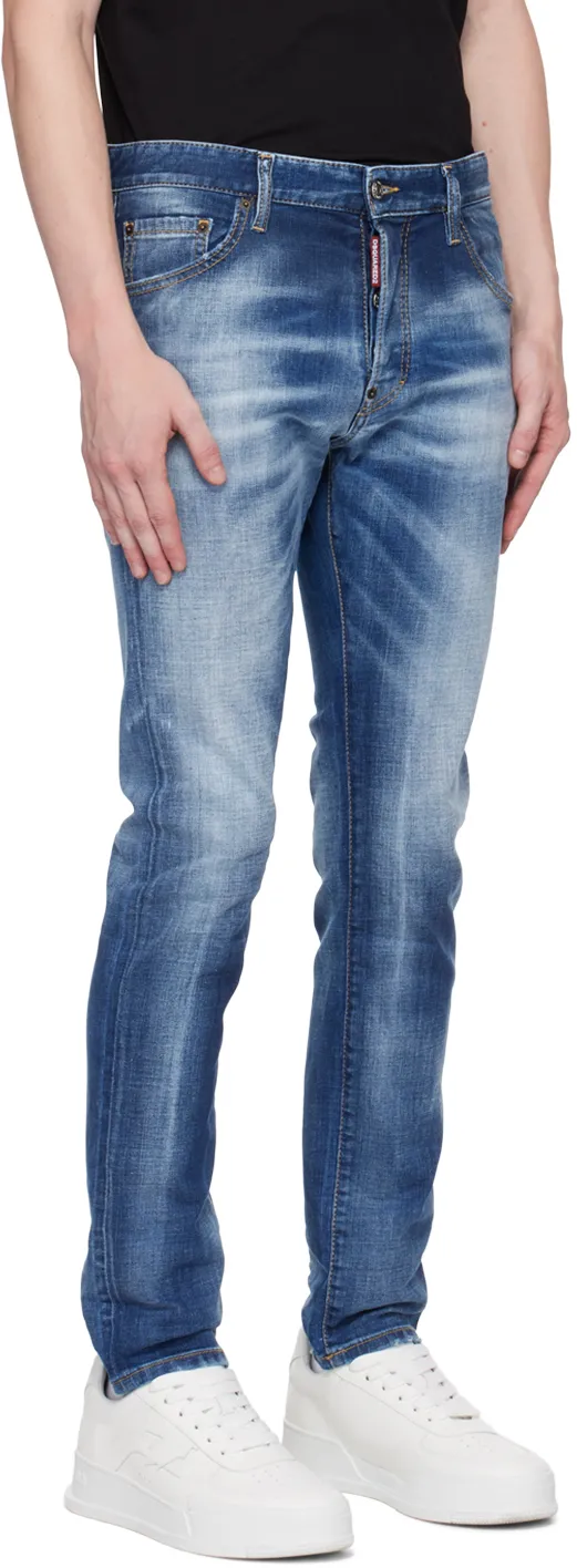 Logo Patch Distressed Slim-Fit Jeans