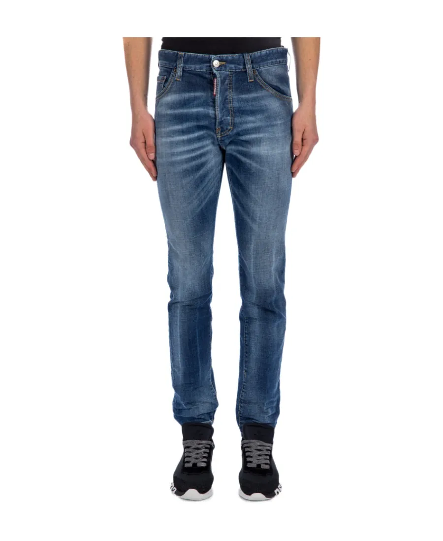 Logo Patch Distressed Slim-Fit Jeans
