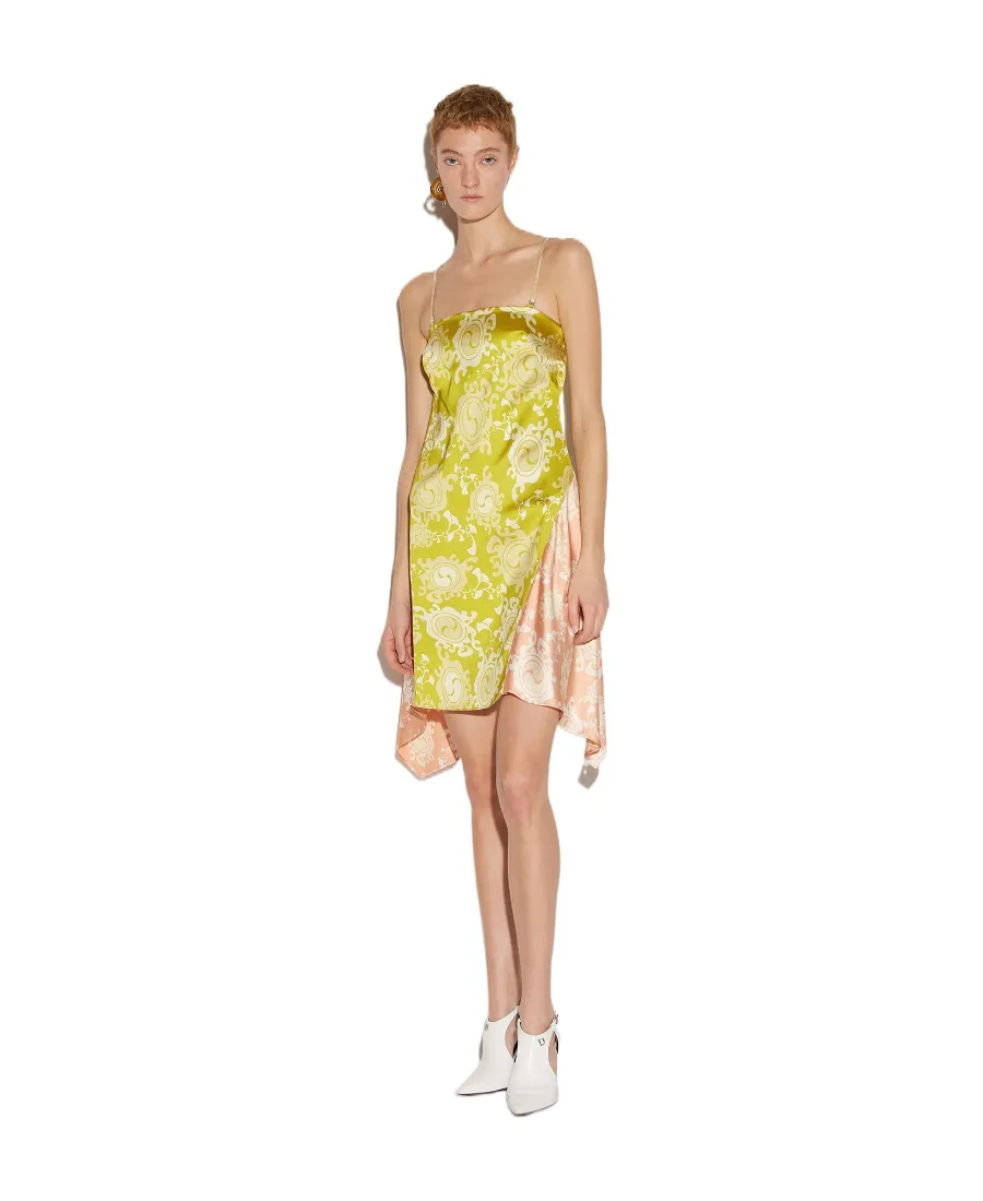 Floral-Printed Asymmetric Hem Draped Dress