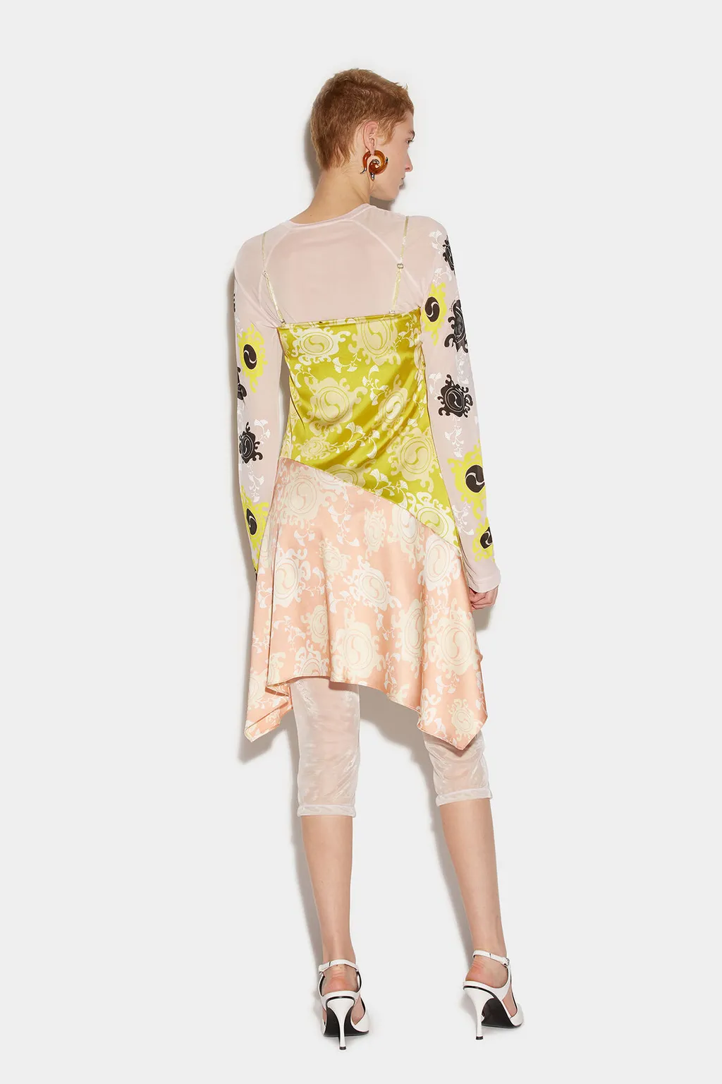 Floral-Printed Asymmetric Hem Draped Dress