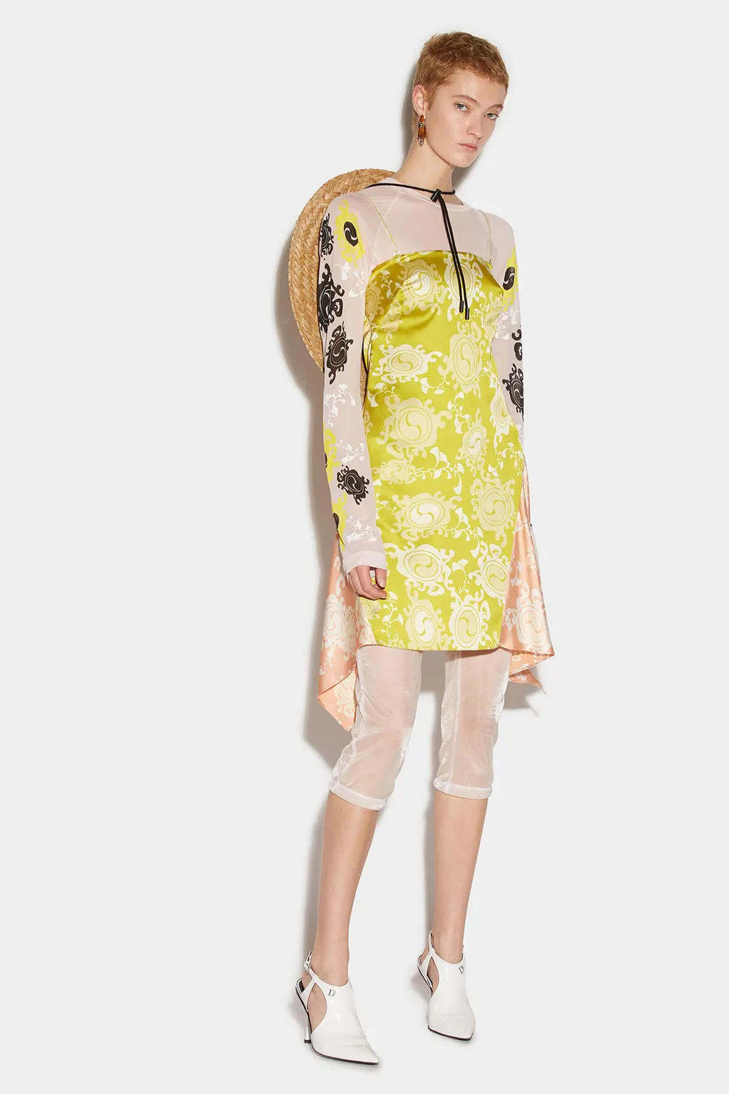 Floral-Printed Asymmetric Hem Draped Dress