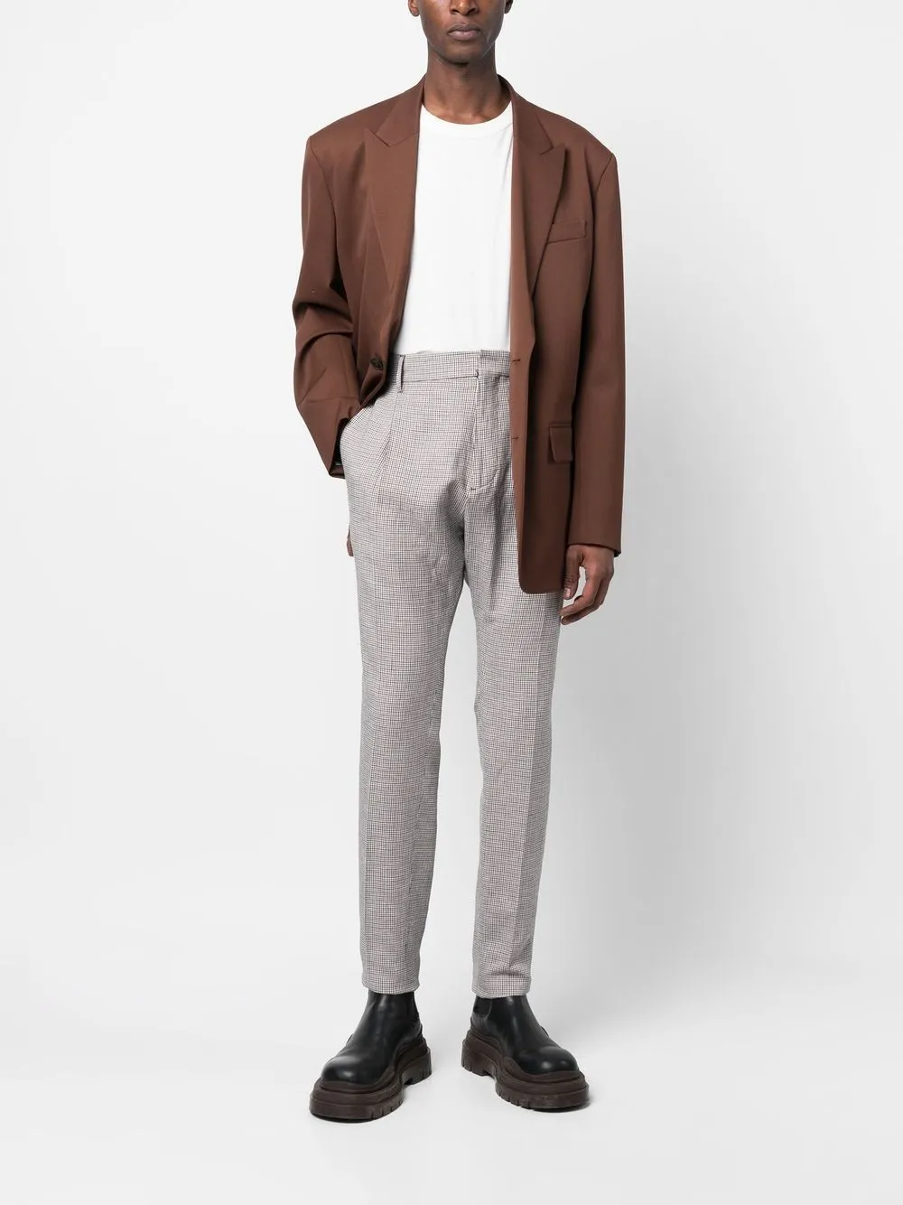 Tailored Houndstooth Patterned Trousers