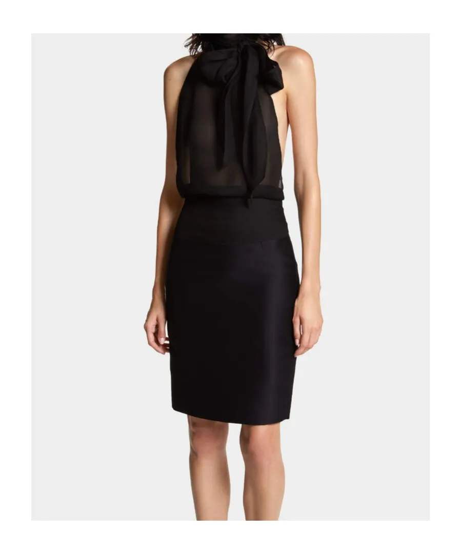 Pussy-Bow Halterneck Sleeveless Blouse