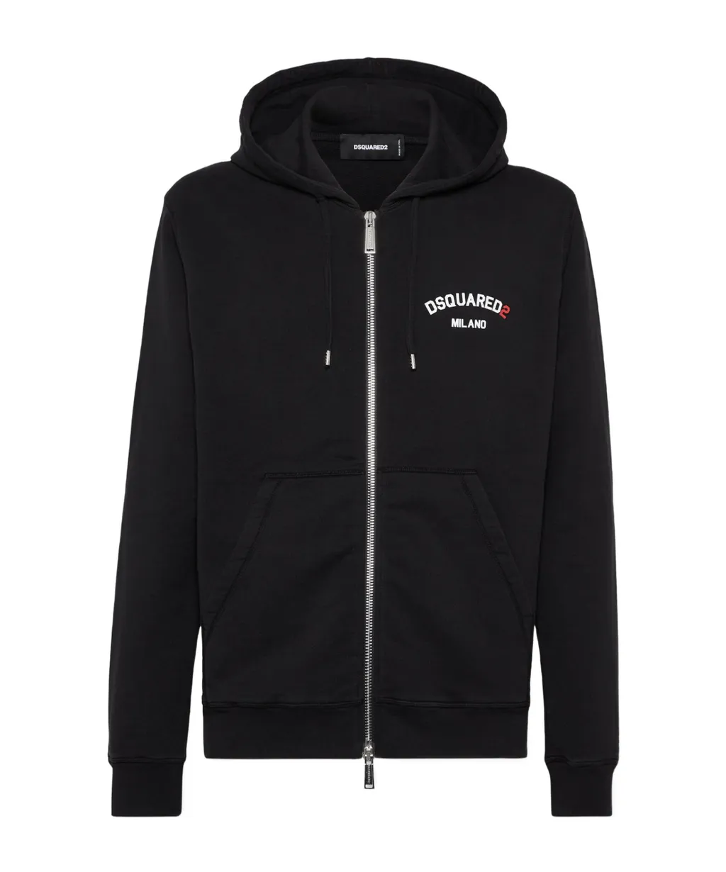 Logo-Printed Zip-Up Drawstring Hoodie