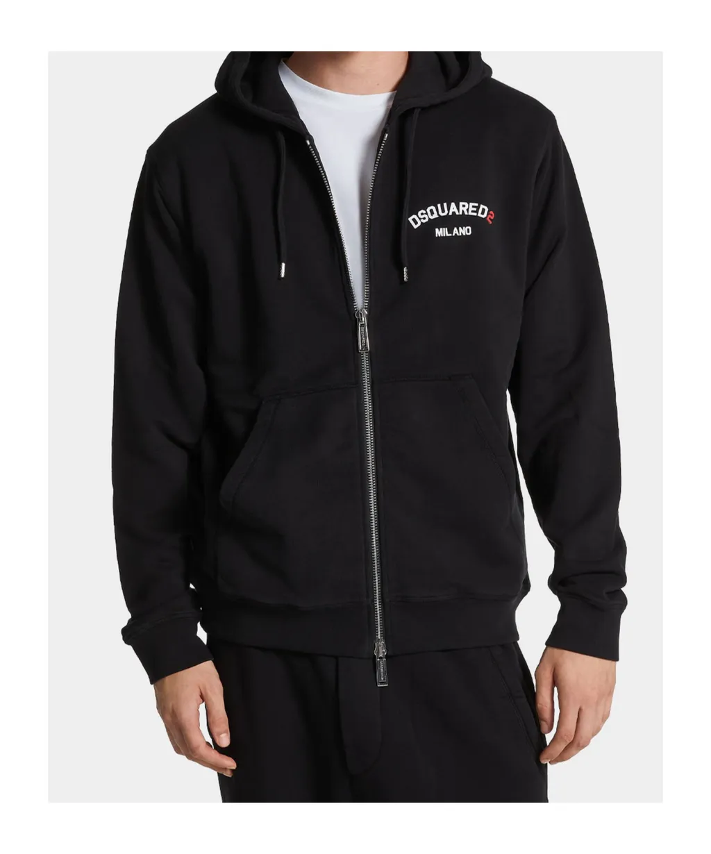 Logo-Printed Zip-Up Drawstring Hoodie