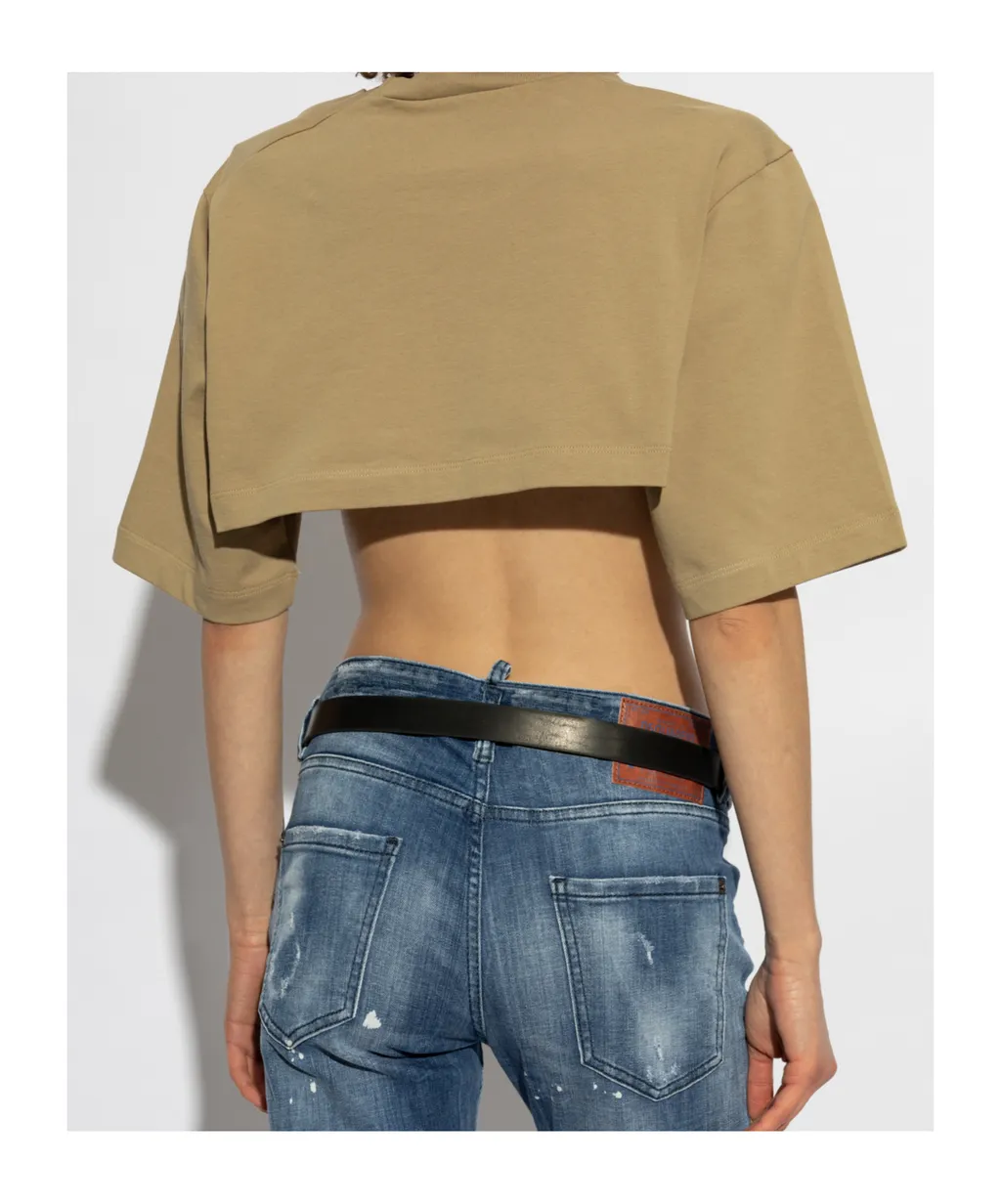 Logo Embossed Cropped T-Shirt