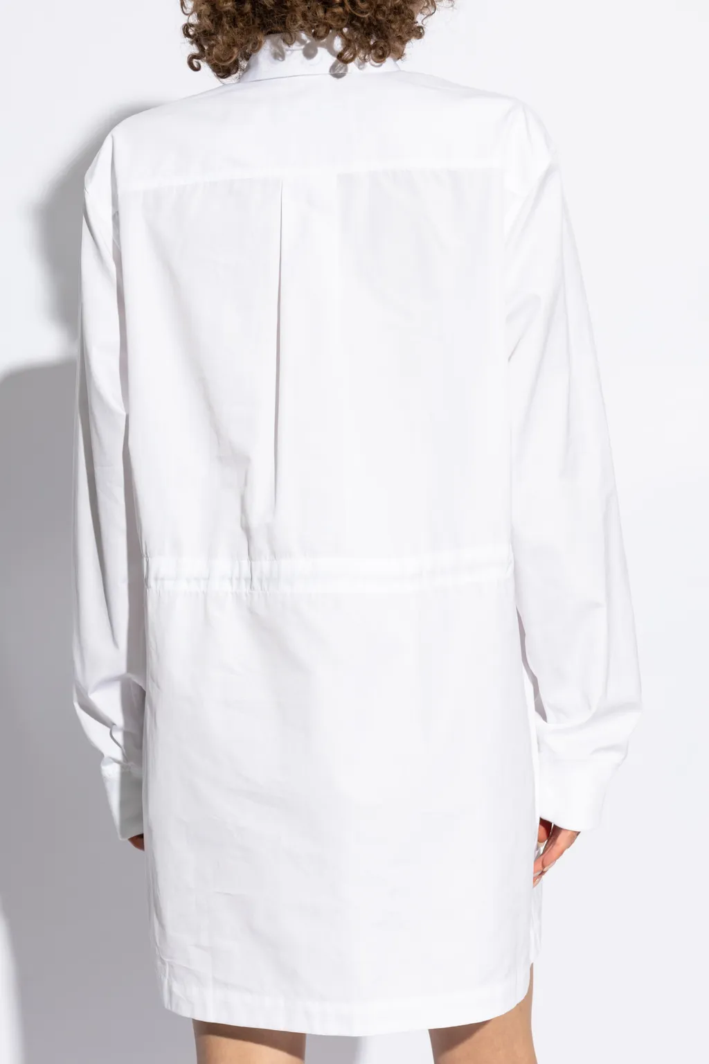 Logo Printed Drawstring Waist Mini Shirt Dress