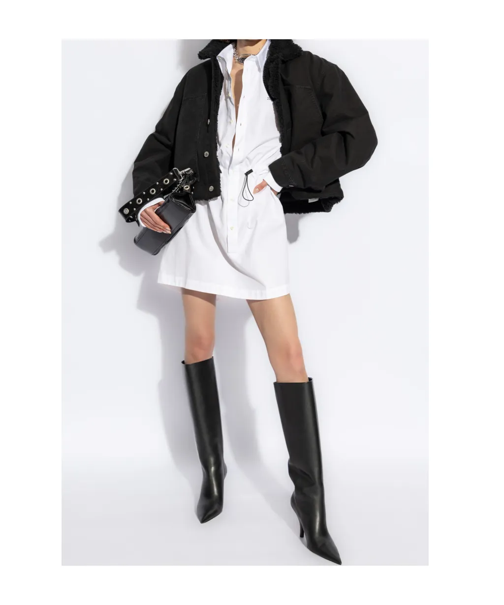 Logo Printed Drawstring Waist Mini Shirt Dress