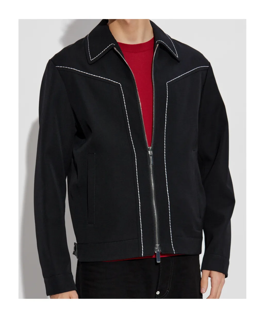 Decorative Stitching Zipped Shirt Jacket