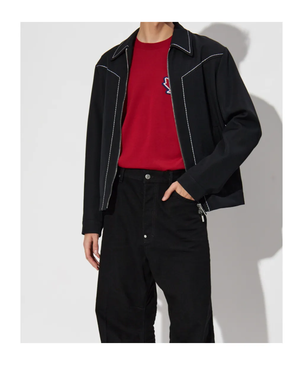 Decorative Stitching Zipped Shirt Jacket