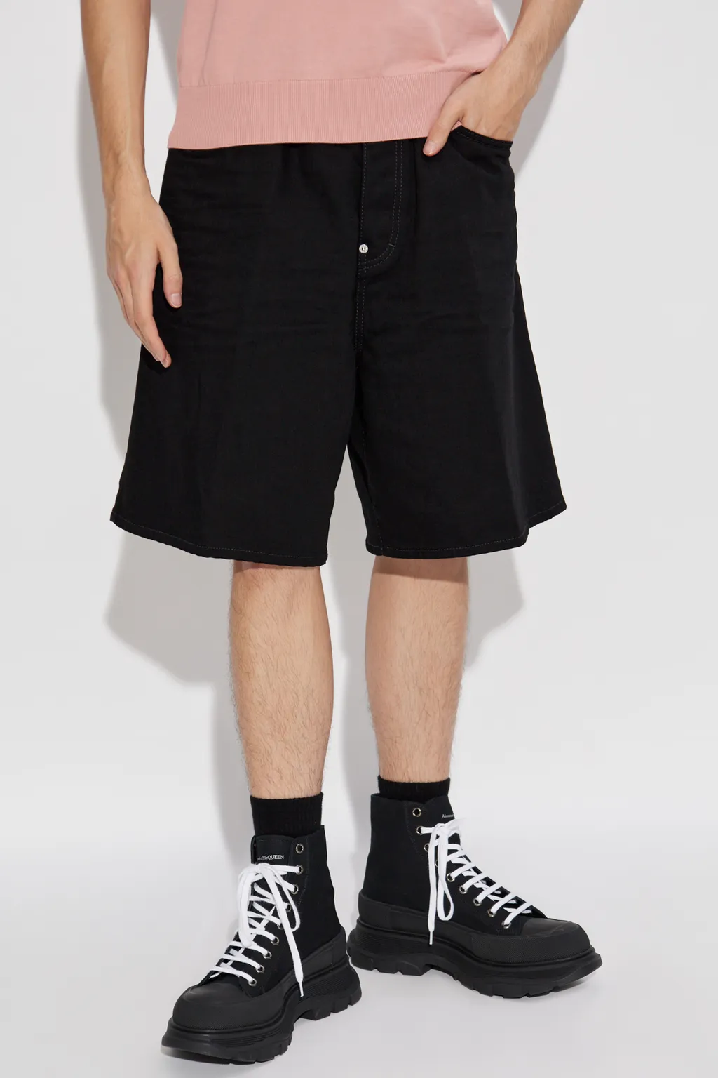 Wide-Leg Bermuda Denim Shorts