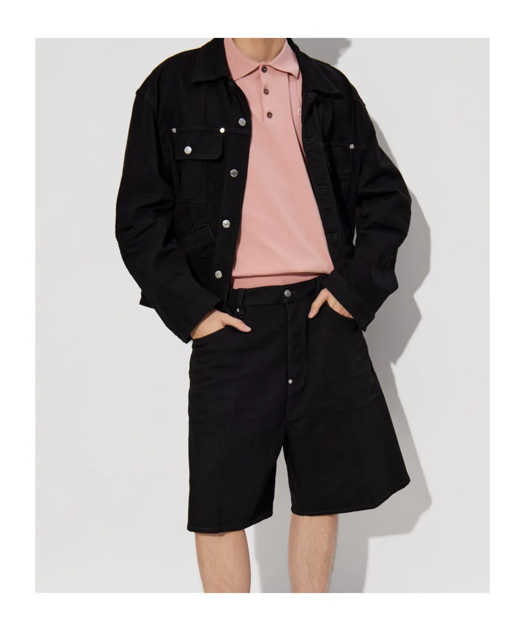 Wide-Leg Bermuda Denim Shorts
