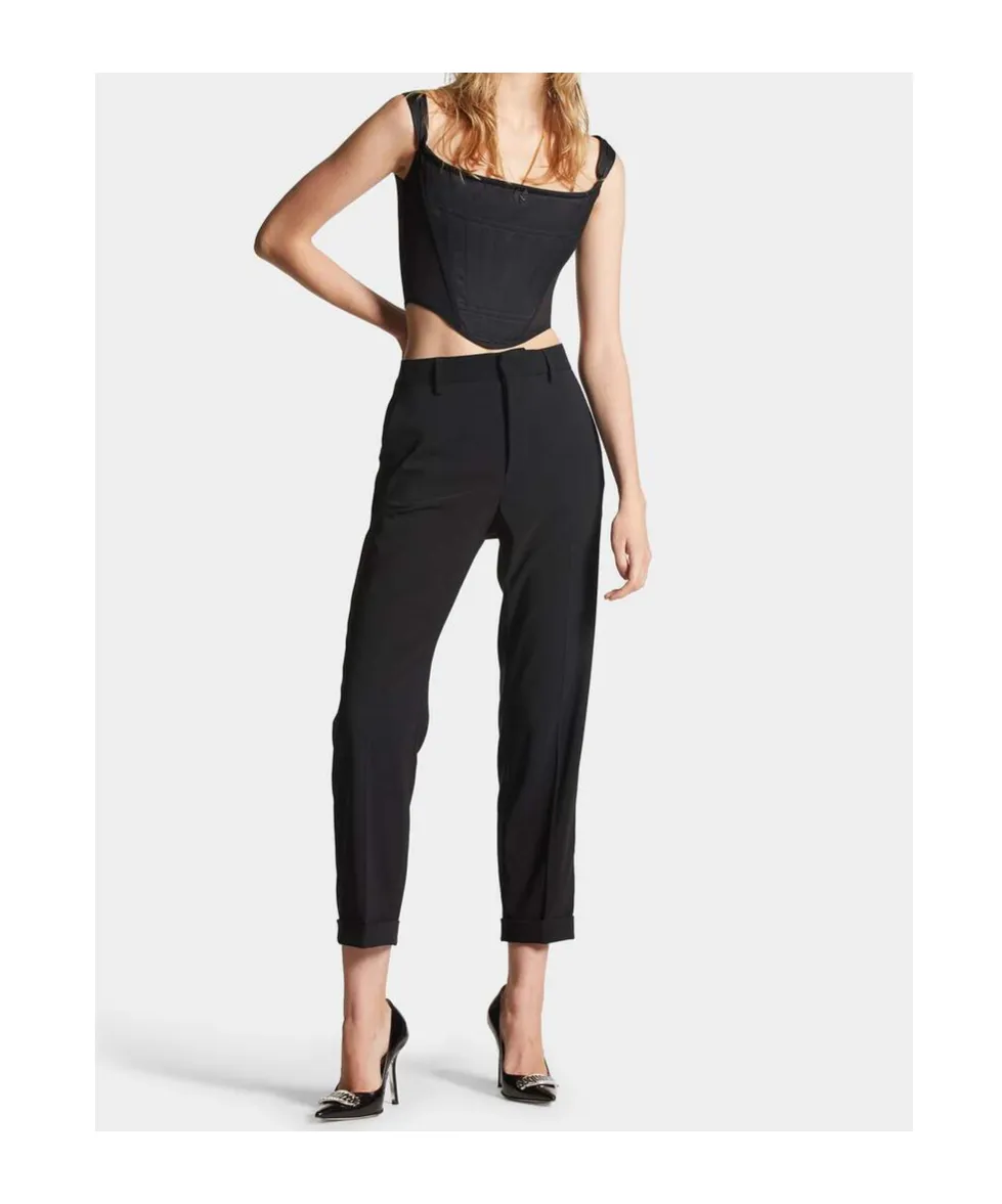 High-Waisted Cotton Straight-Leg Trousers